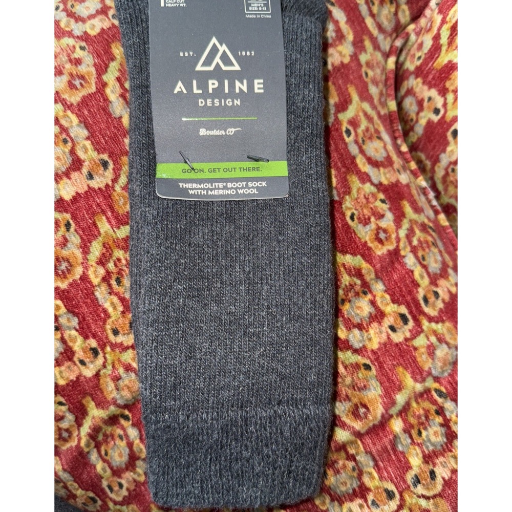 Alpine Design Thermolite Boot Merino Wool Sock‎ Calf Cut Heavy Wt Grey LG 8-12